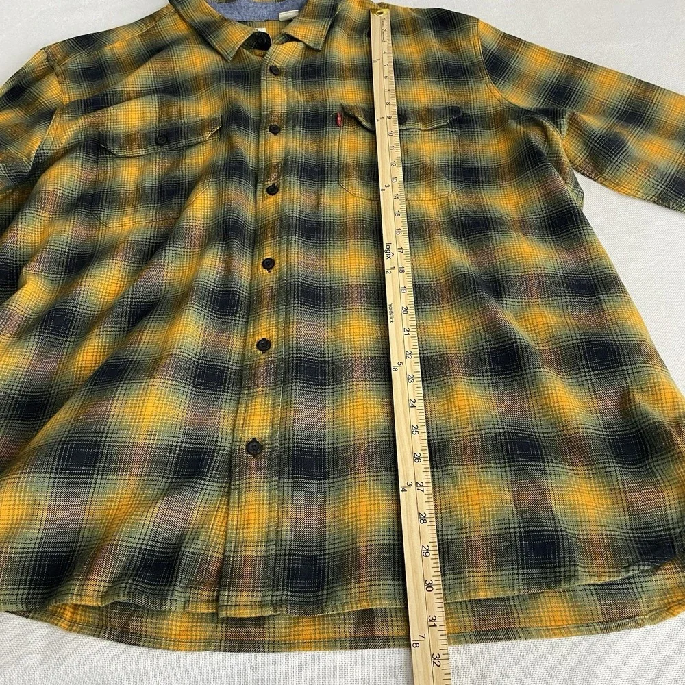 Levis Mens 3XL Flannel Button Up Shirt The Worker Relaxed Fit Plaid Orange Multi